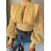 Half high neck chiffon shirt lace long sleeved fashionable top HF2402-02-02