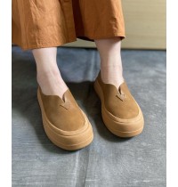 Khaki Casual Genuine Leather Flats  Flats