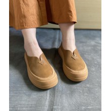 Khaki Casual Genuine Leather Flats  Flats