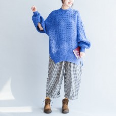 blue stylish casual cotton knit tops oversize autumn 2021 warm sweater