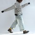 2021 fashion black white striped cotton knit tops plus size asymmetric design sweater